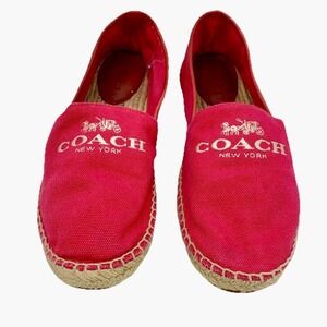 Coach Rhoda‎ Canvas Pink Espadrille Flats Women 8.5 Logo Embroidered Preppy